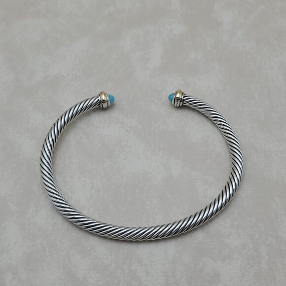 D. Y. Sterling Silver 4mm Cable Bracelet with Turquoise & 18k gold - Picture 2 of 5